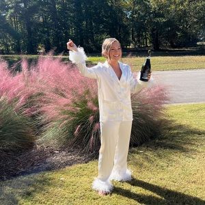 Nadine Merabi white feather pajamas